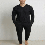 Parito Men Thermal Vest V-neck Full Sleeves - Jet Black